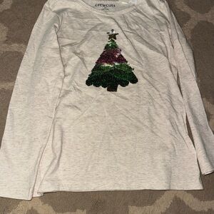 Crewcuts Green and White Long Sleeve Tee with Festive Sequin Tree